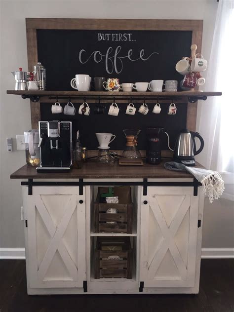 Farmhouse coffee - The Best DIY Farmhouse Coffee Bars That Will Perk You Up! Let’s start our look at DIY Coffee Bars with this beauty over at Jen’s place…. House Of Wood. A Contemporary Farmhouse dream in deep Navy and Copper. Simple…
